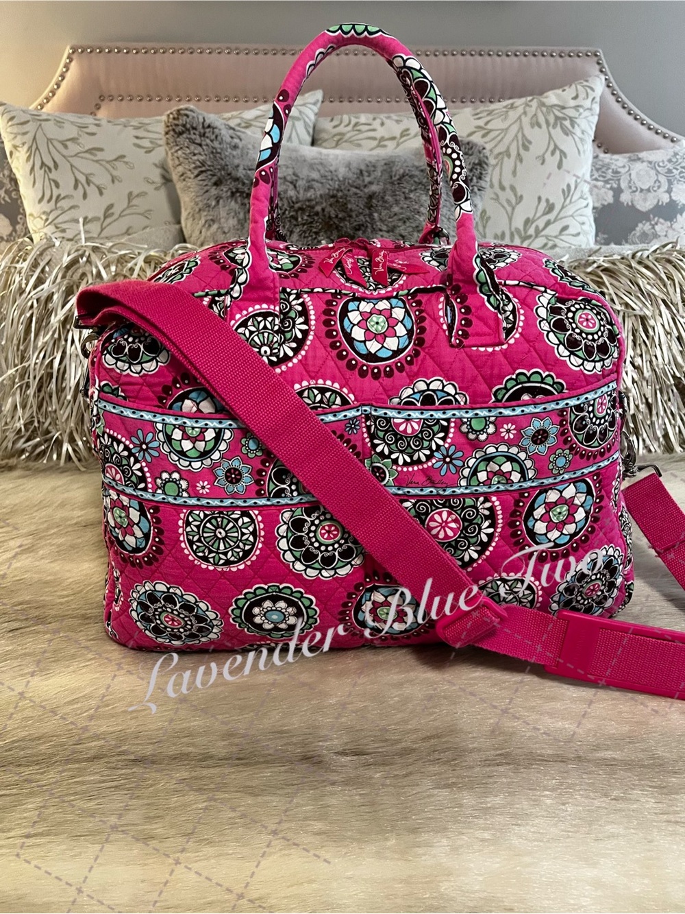 VERA BRADLEY Cupcake Pink 2009 Weekender Bag Green Quilted Preppy Y2K Travel